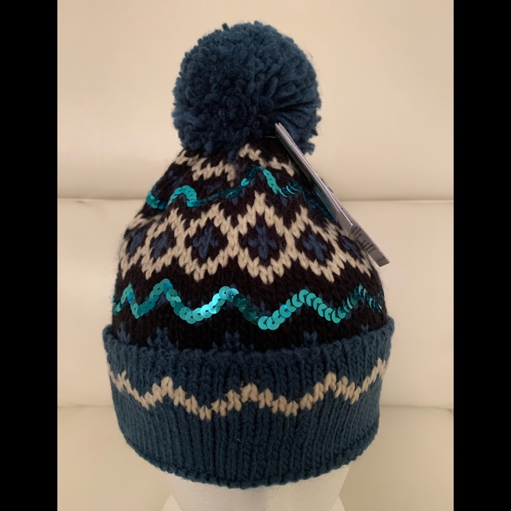 Top Shop Pom Pom Beanie in Aqua Multi Colors